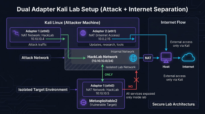 set up ethical hacking lab virtualbox kali-linux metasploitable2